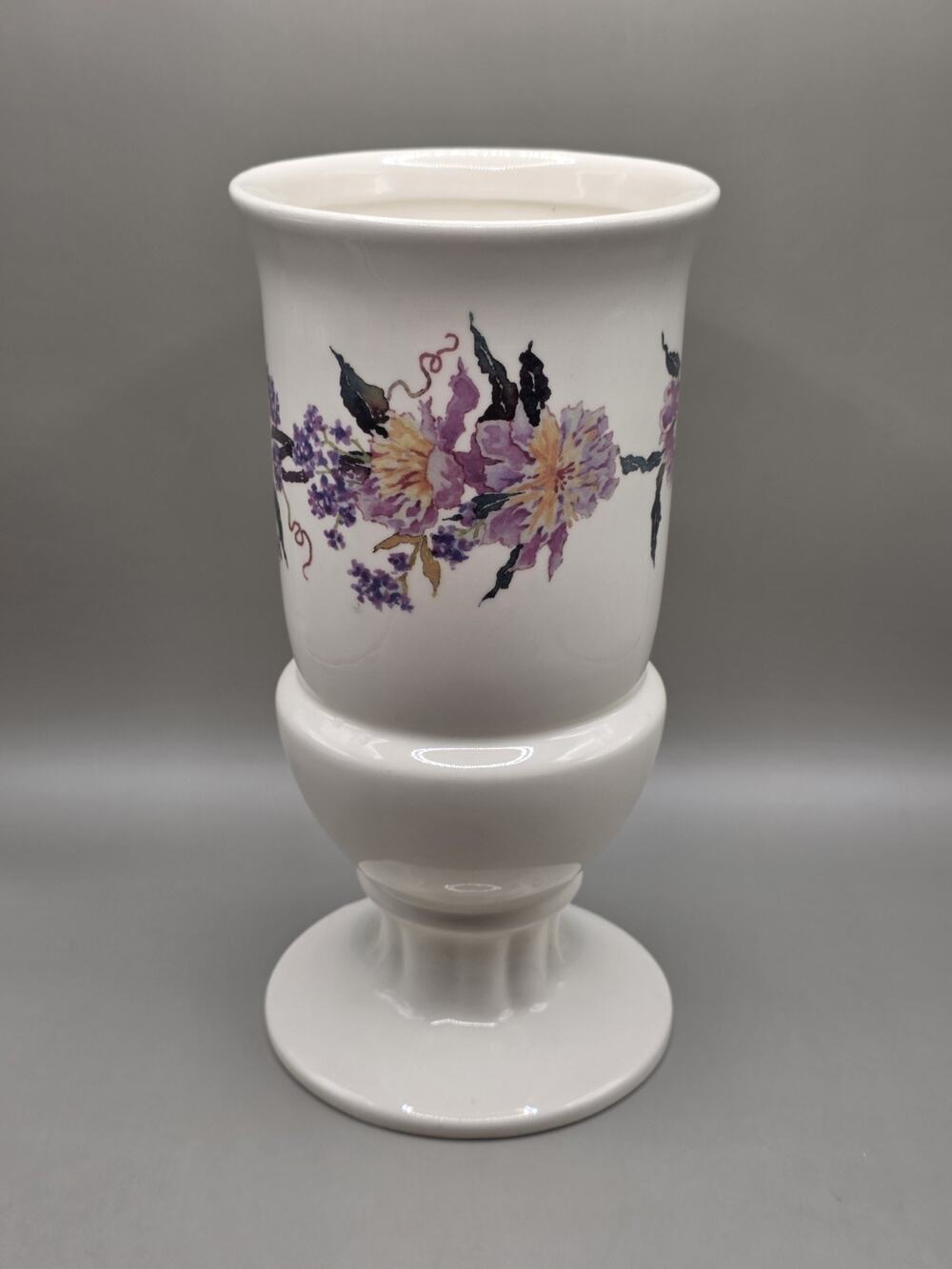 Vtg 1980s FTD Large Flower Vase Purple Peony Floral Pedestal Urn Plant Pot